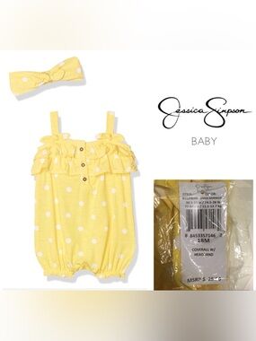 🆕JESSICA SIMPSON BABY - 18M - NWT - 2PC YELLOW ROMPER AND HEADBAND